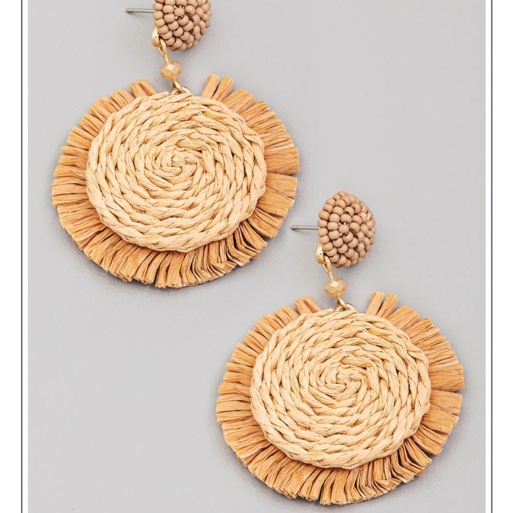 Noir Jewelry Raffia Fan Disc Drop Earrings. NWOT